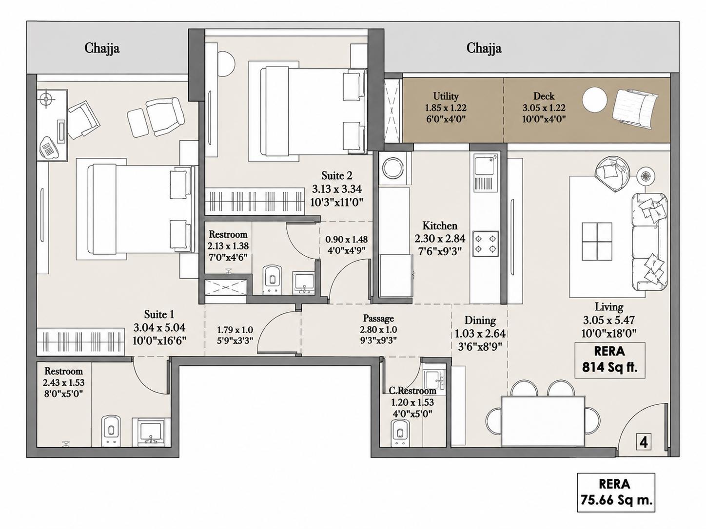 2BHK floor plan