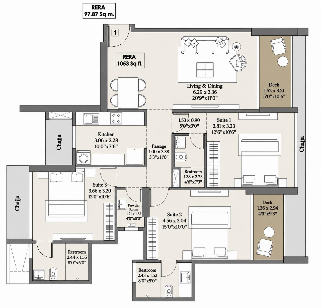 3BHK Premium floor plan