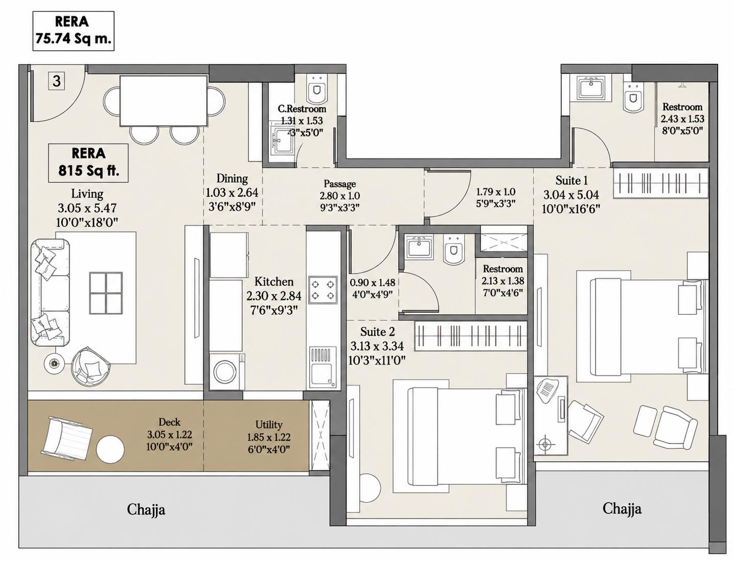 2BHK Premium floor plan