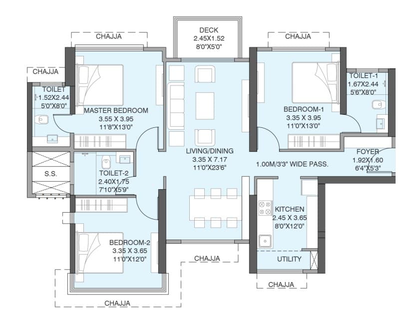 3BHK Type2 floor plan