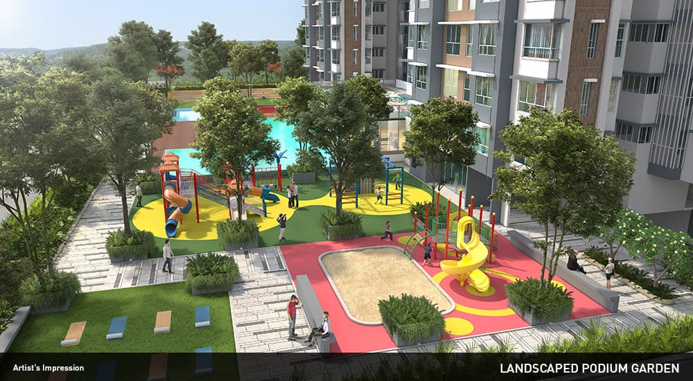 Landscaped gardens at Wadhwa TW Gardens, Kandivali East