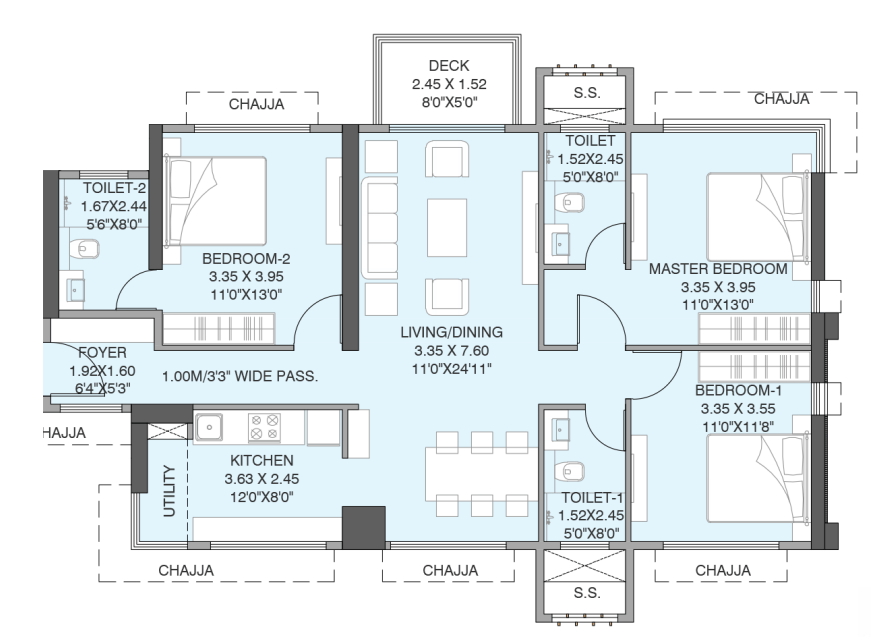 3BHK Type3 floor plan
