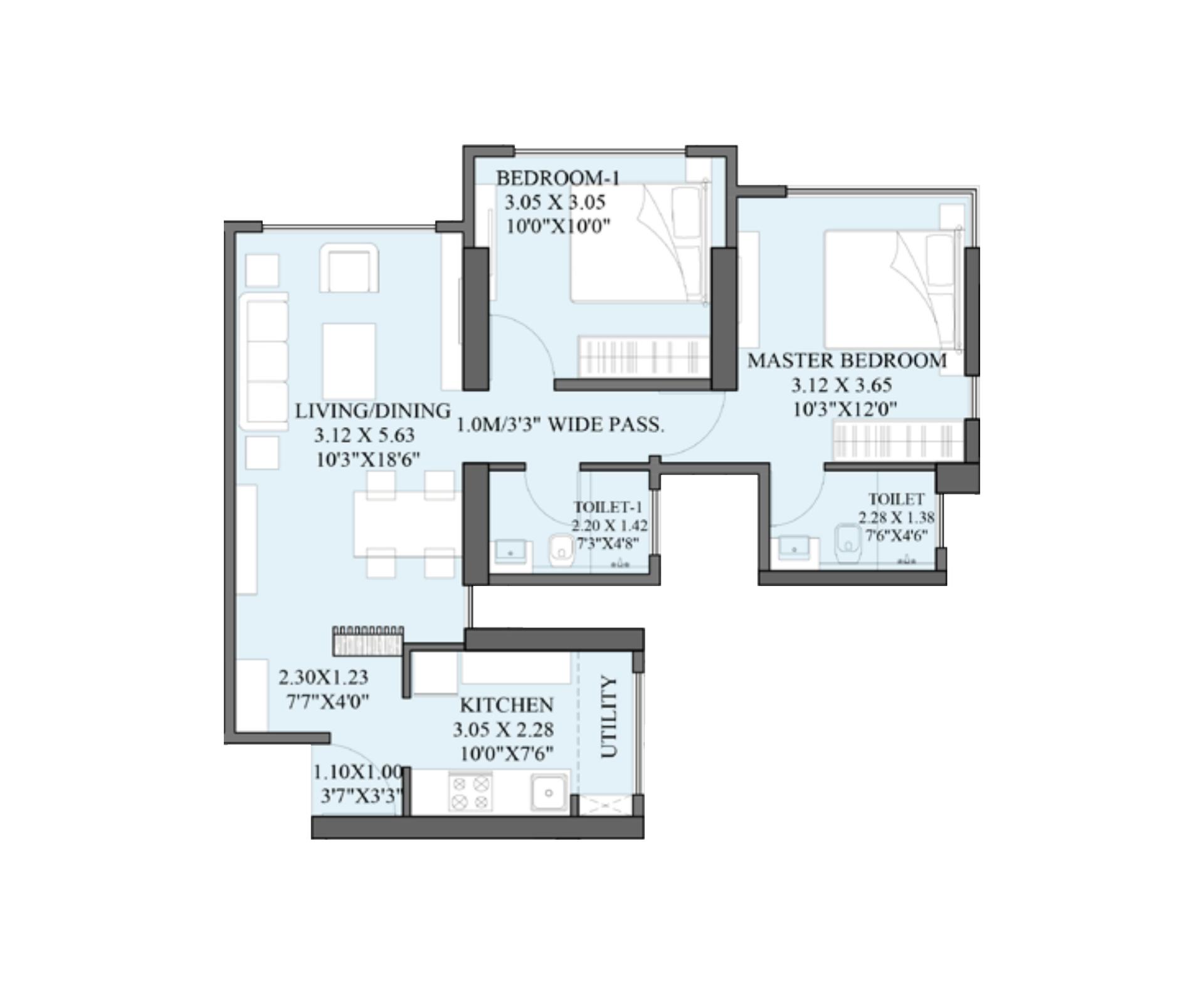 2BHK Type2 floor plan