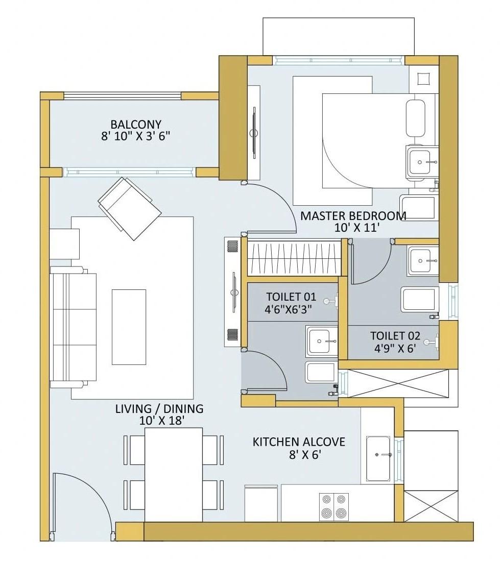 1 BHK - Deck floor plan