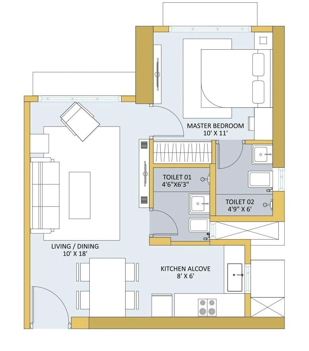1 BHK floor plan