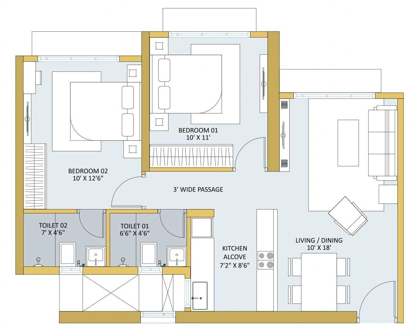 2 BHK floor plan
