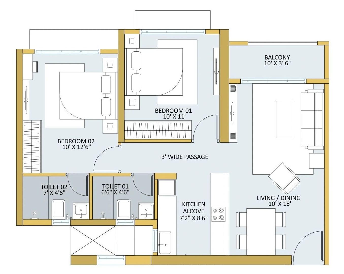 2 BHK - Deck floor plan