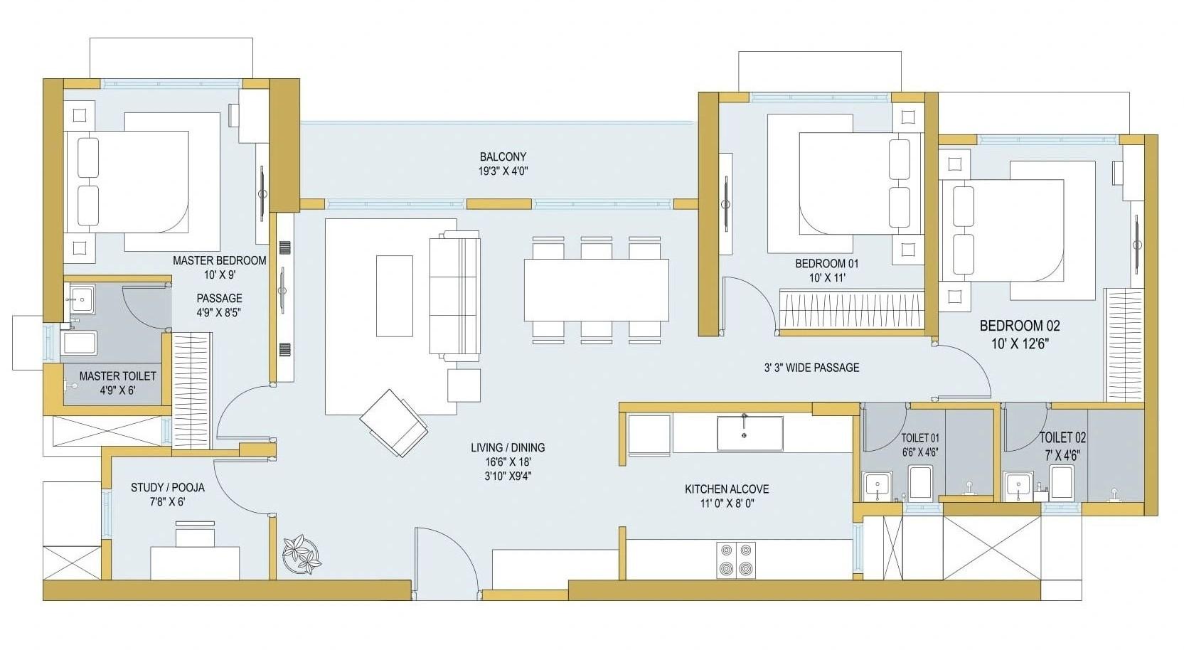 3.5 BHK - Deck floor plan