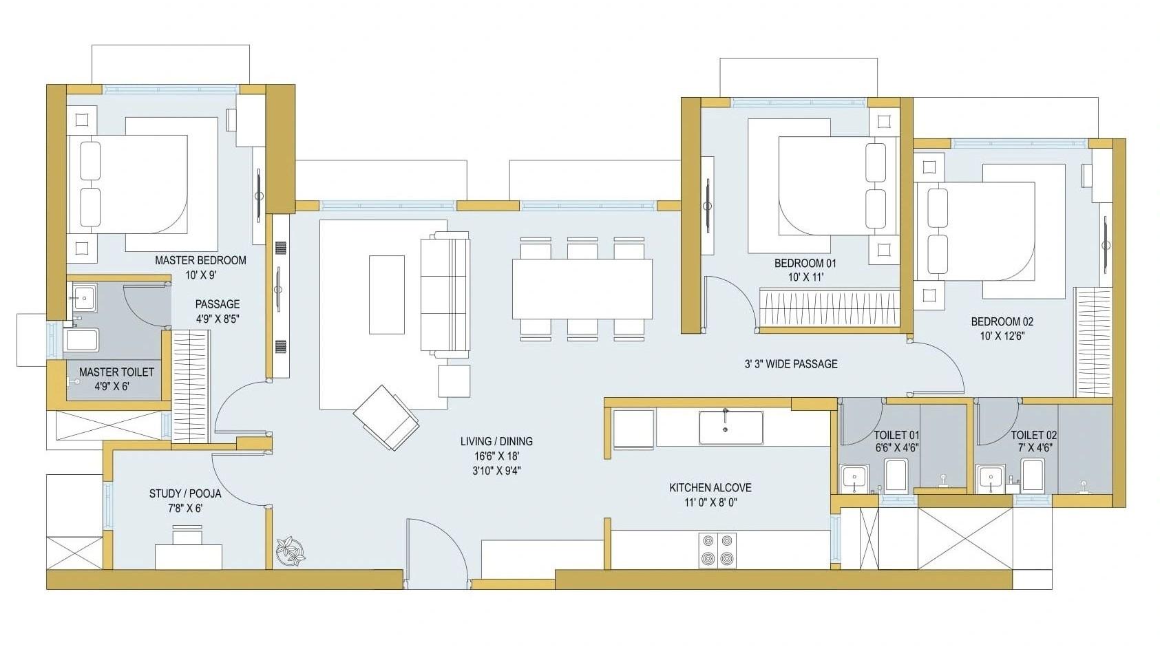 3.5 BHK floor plan