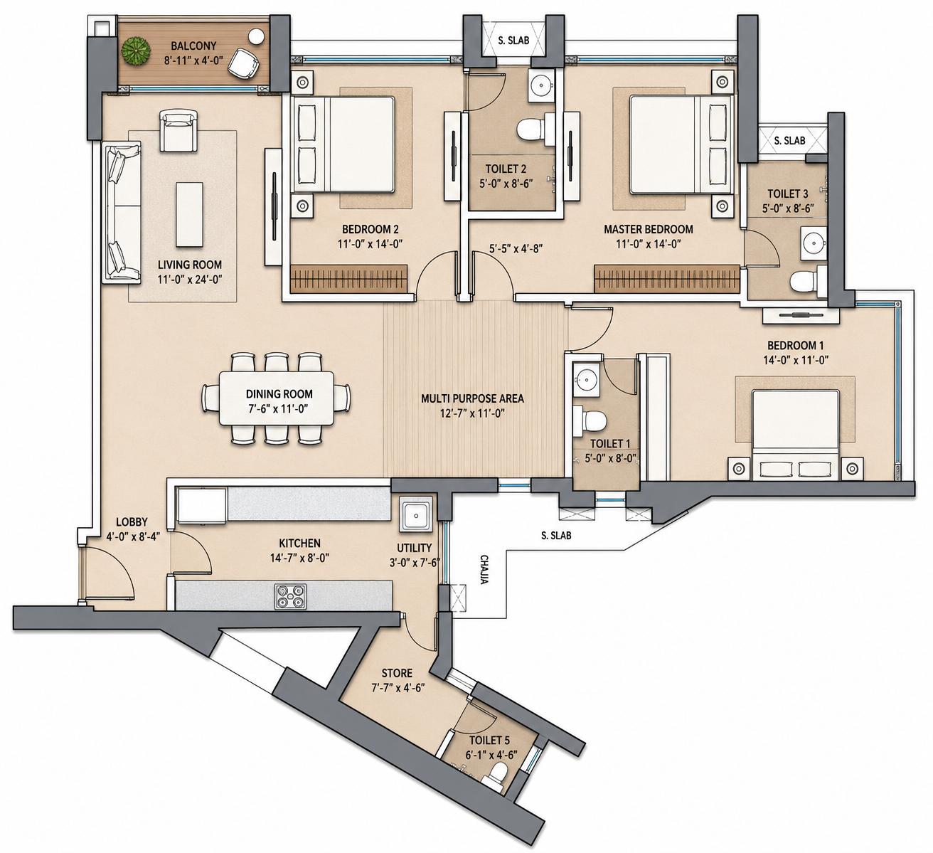3BHK Signature floor plan