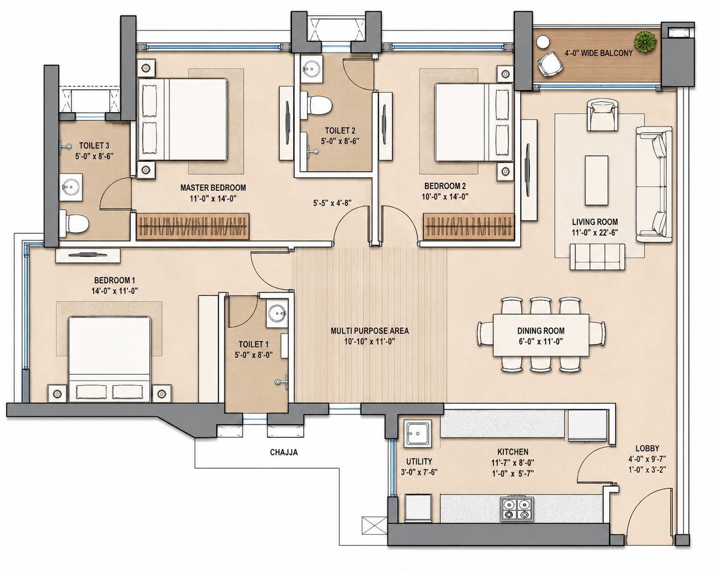 3BHK Elite floor plan