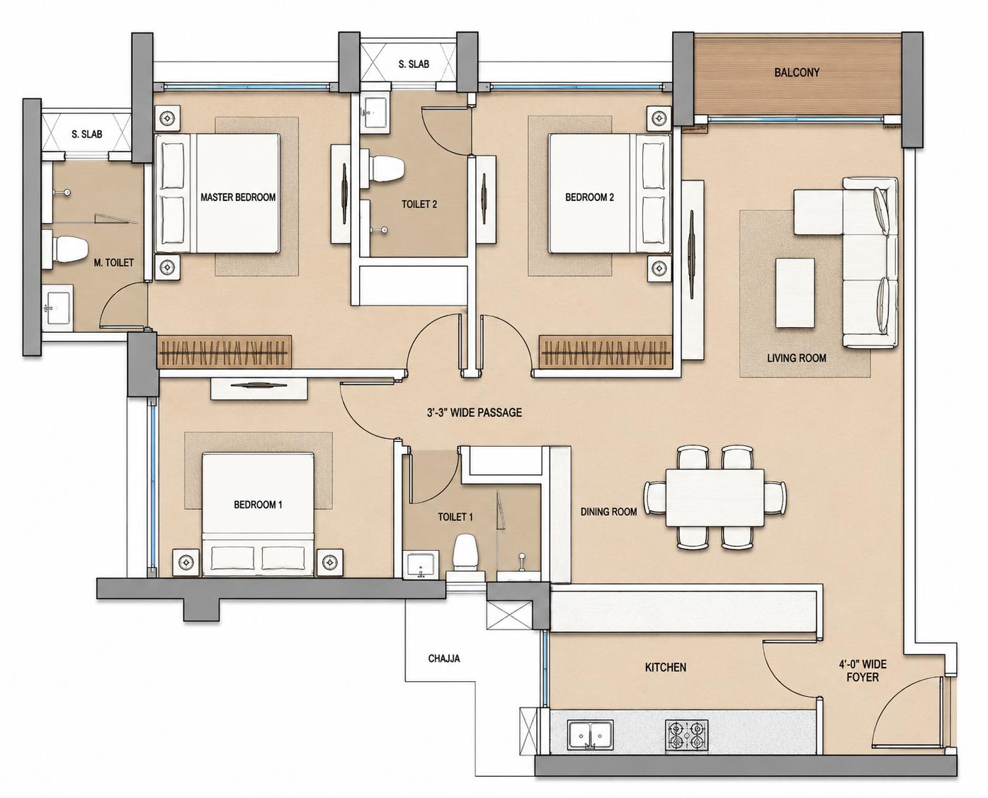3BHK Luxury floor plan