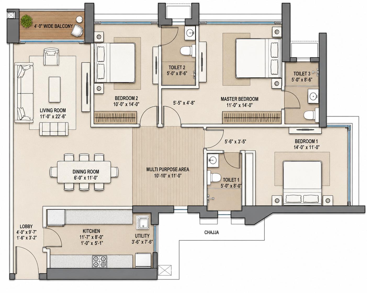 3BHK Elite floor plan