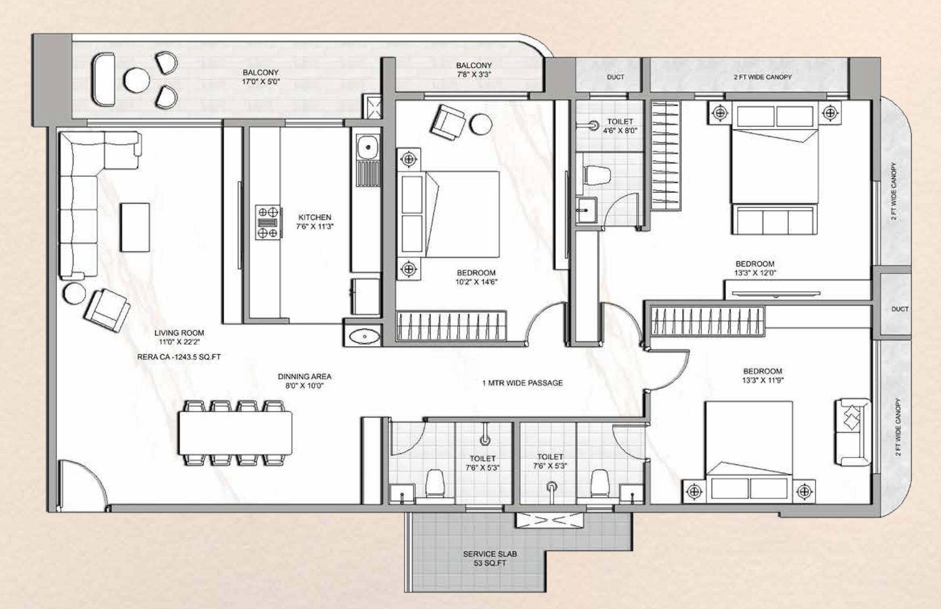 3 BHK Type 2 floor plan