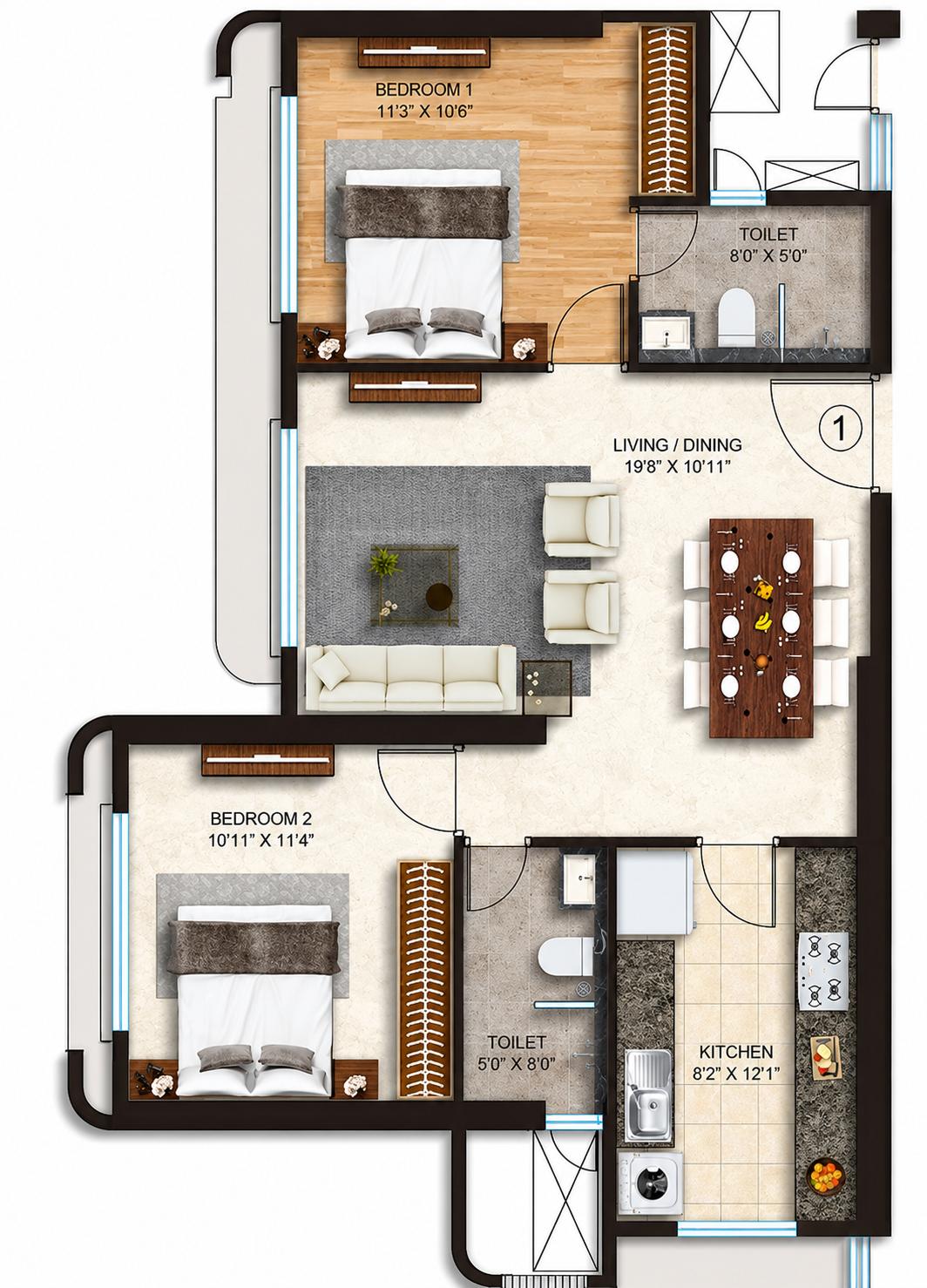 2 BHK floor plan