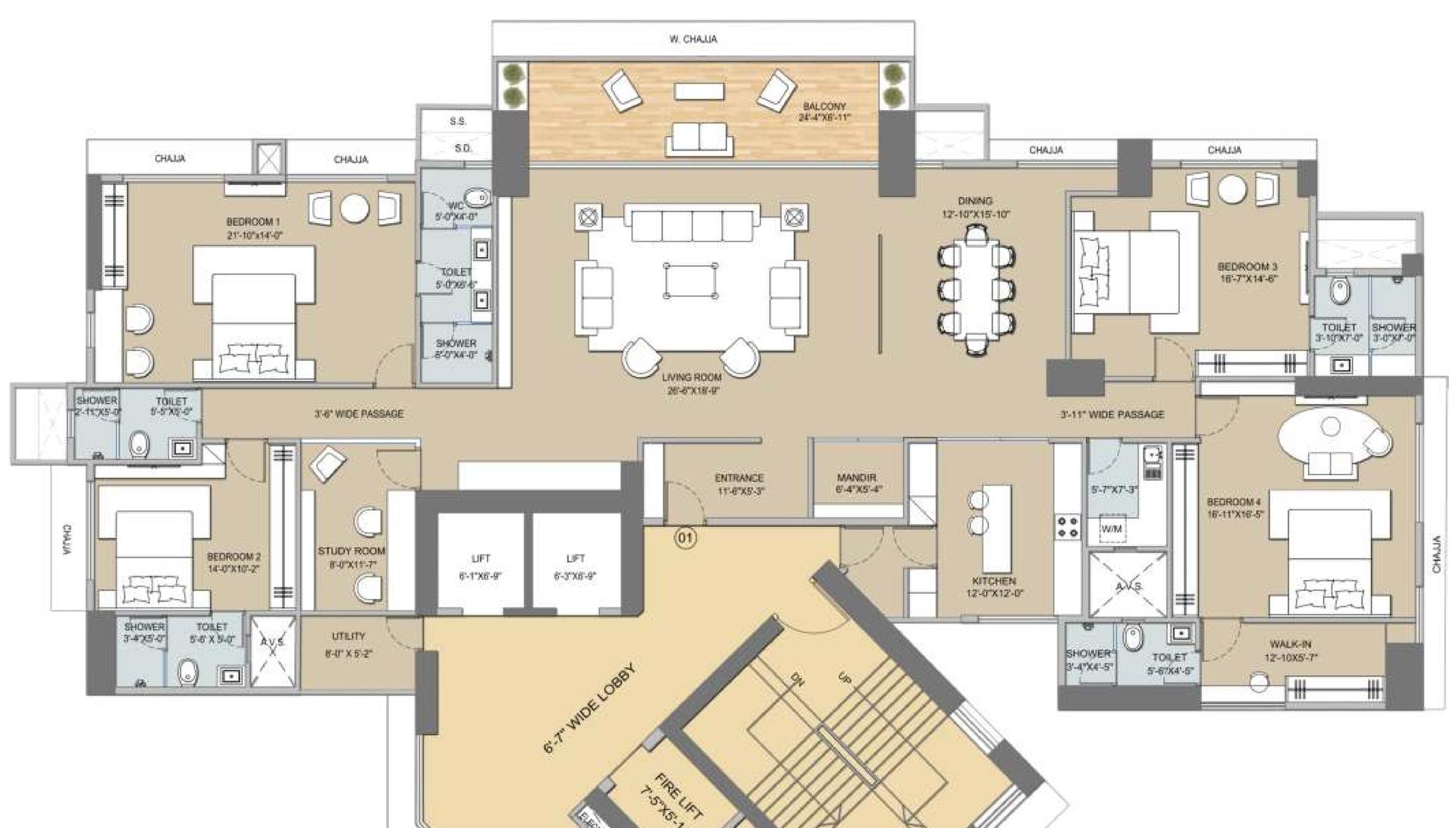 4BHK (Jodi) floor plan