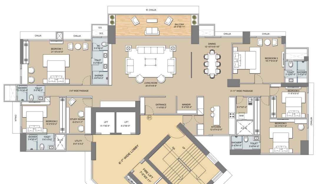 5BHK (Jodi) floor plan