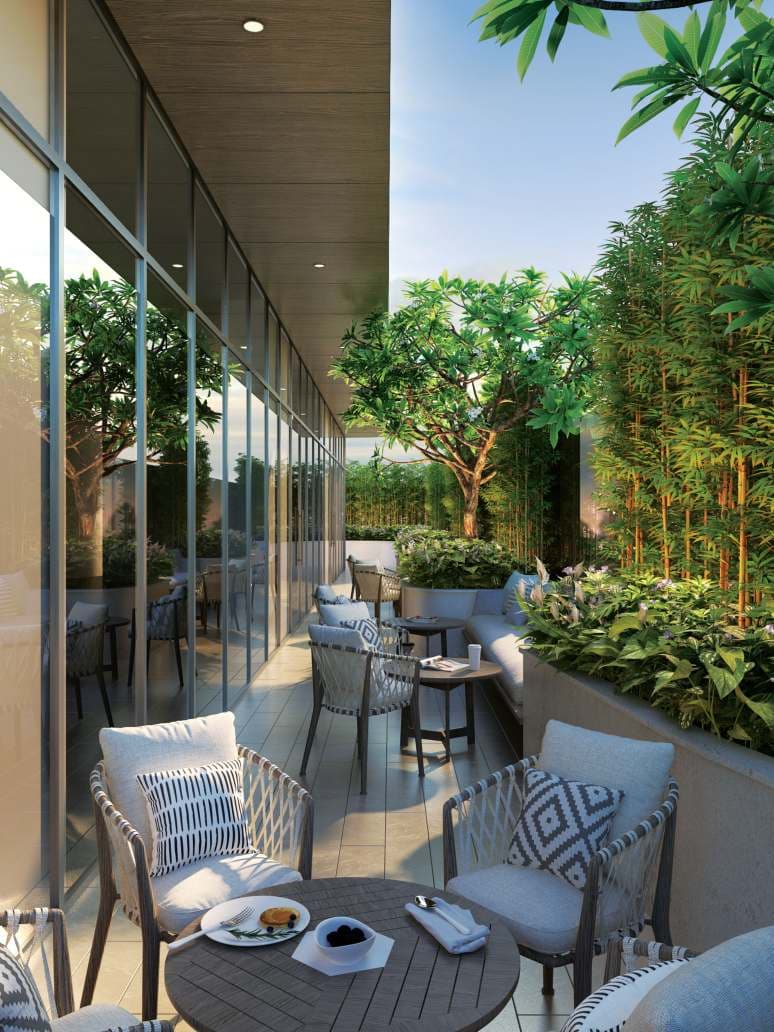 Landscaped gardens at Techno Aakasa, Worli