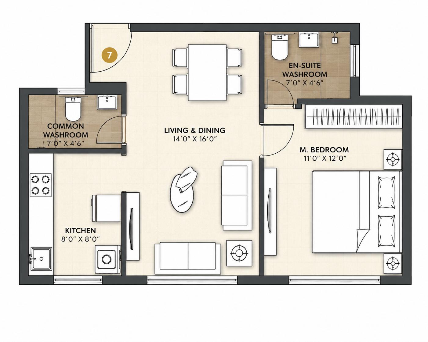 1BHK floor plan