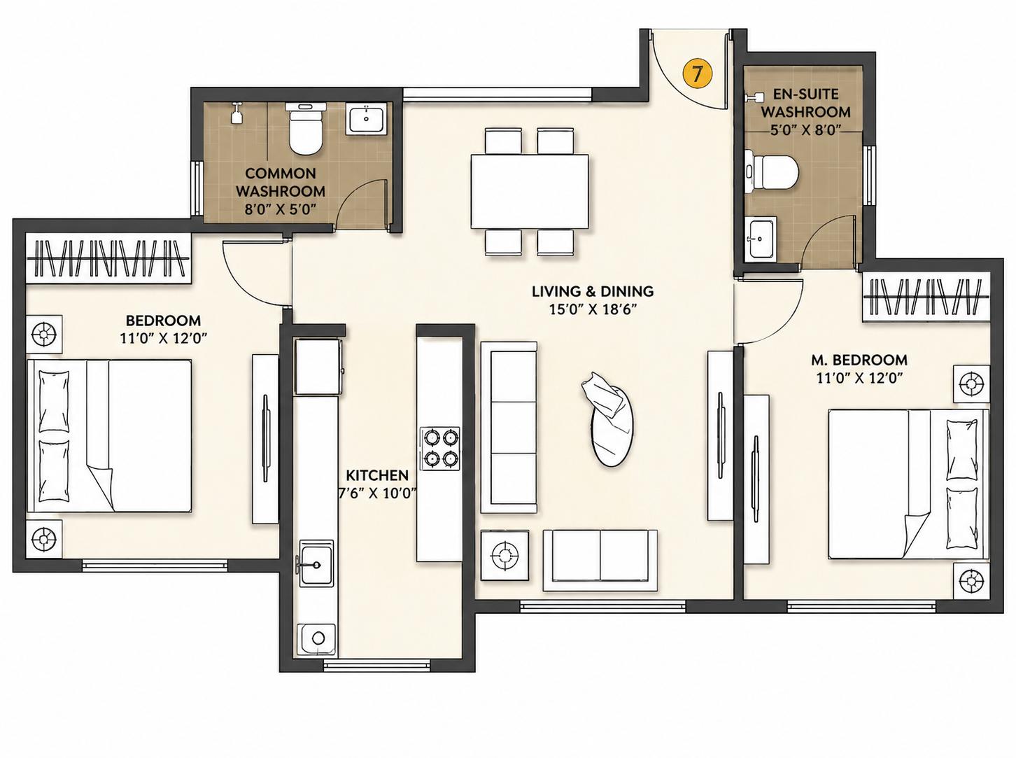 2BHK floor plan