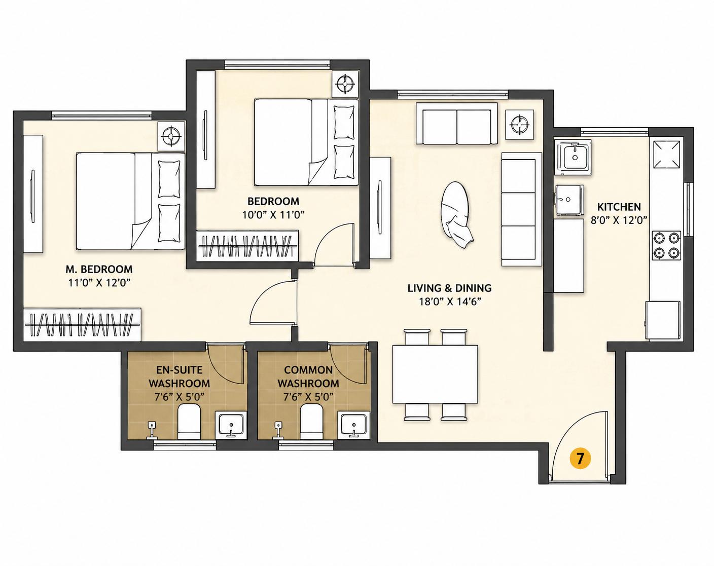 2BHK Luxury floor plan