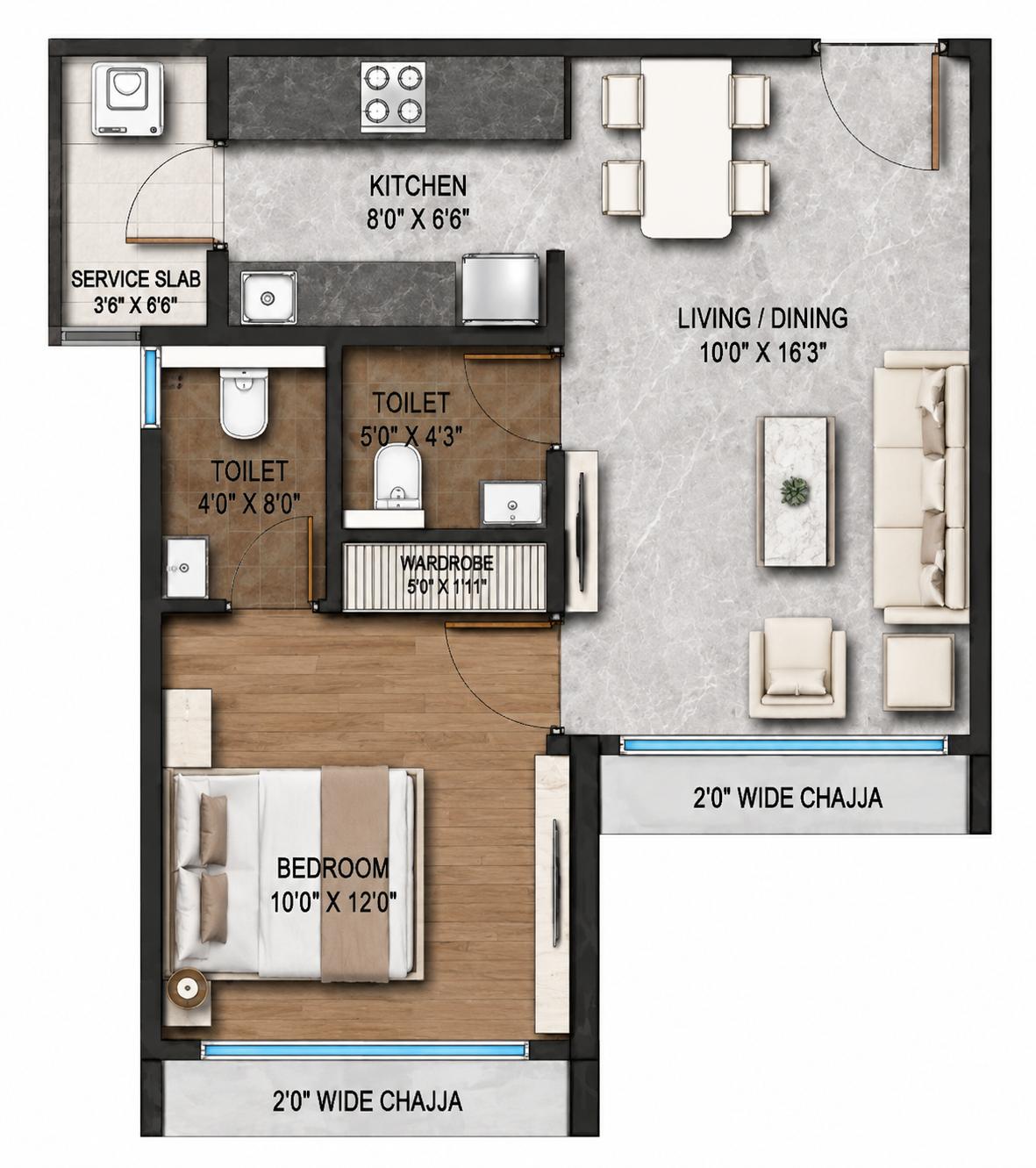1BHK floor plan