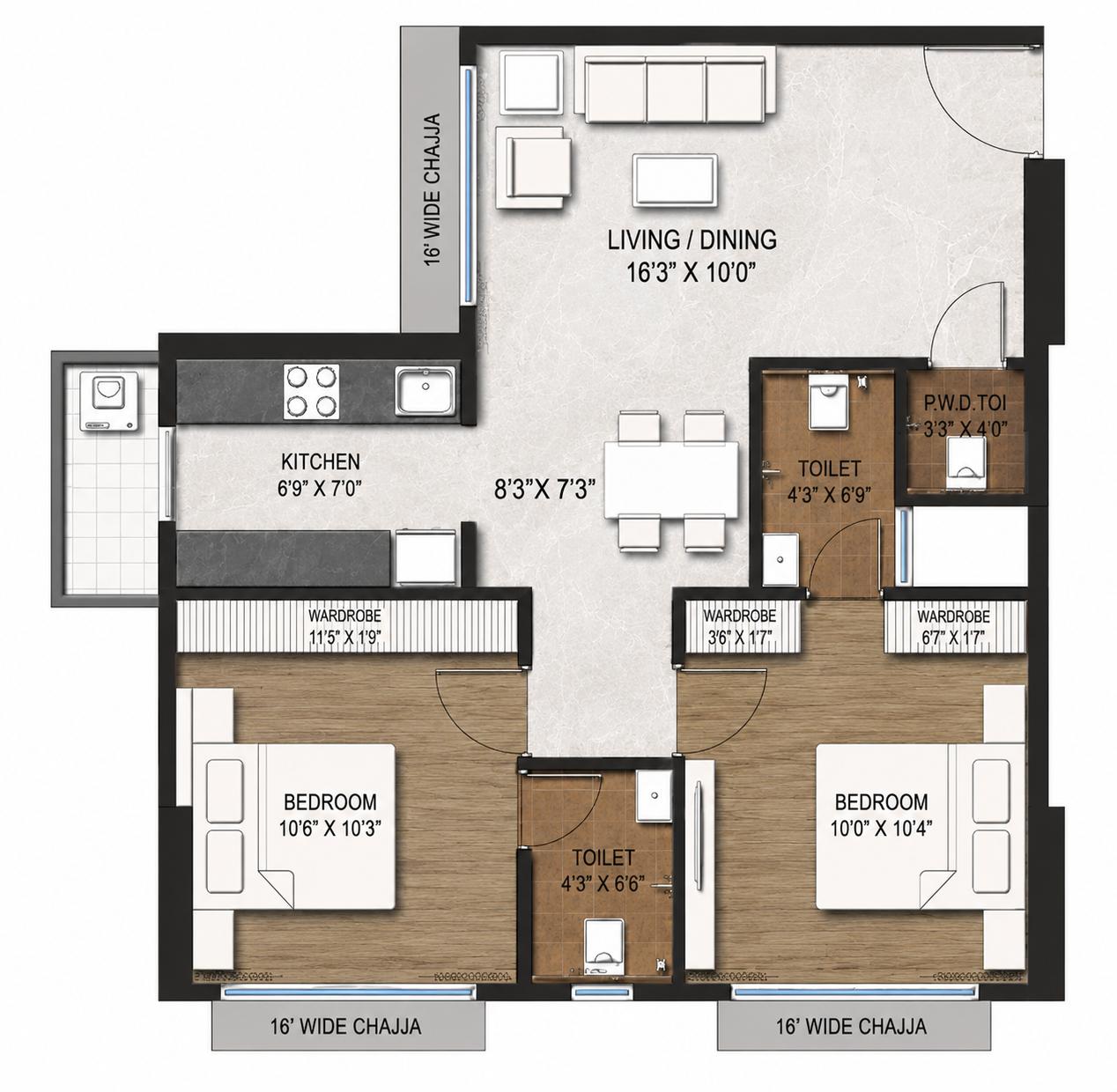2BHK Signature floor plan