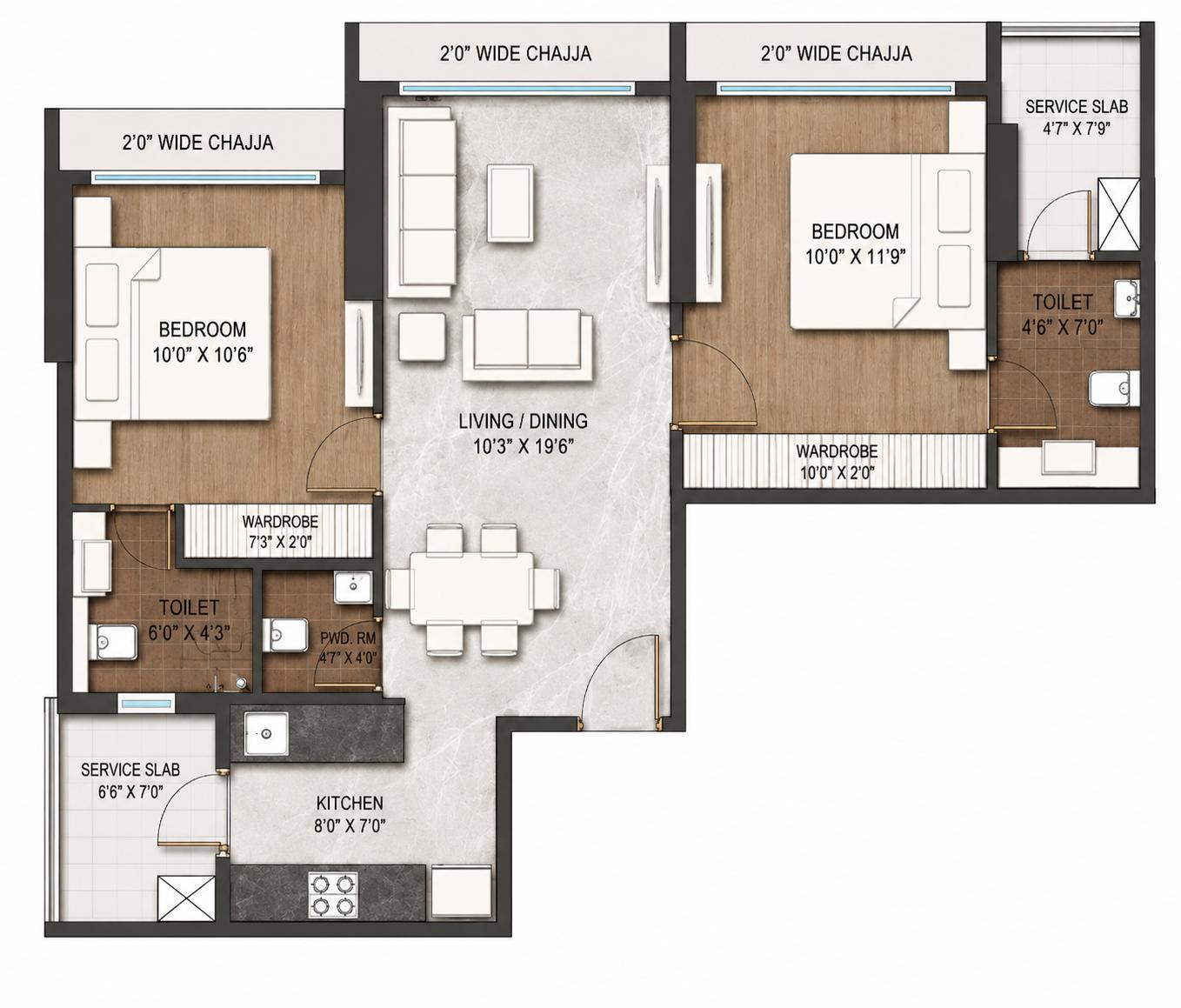 2BHK Luxury floor plan