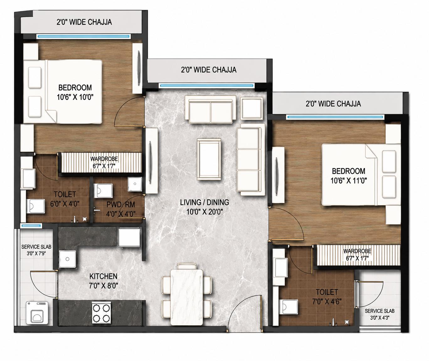 2BHK Premium floor plan