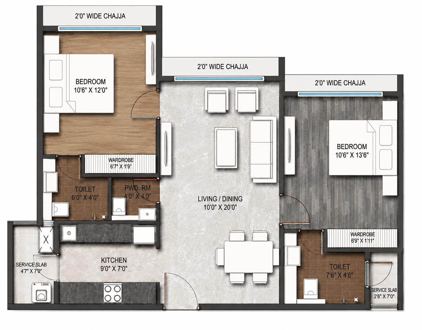 2BHK Ultra Luxury floor plan