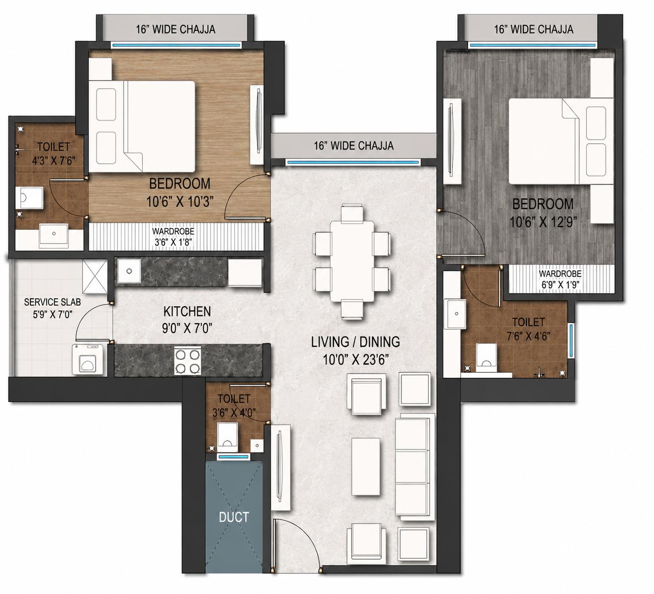 2BHK Elite Plus floor plan