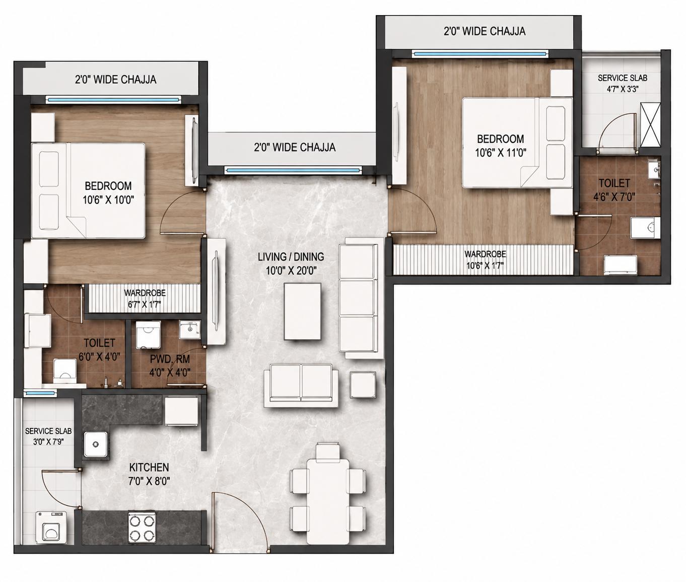 2BHK Elite floor plan