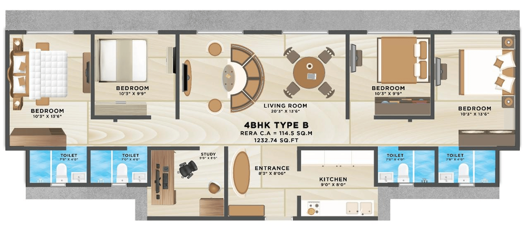 Wing E - 4 BHK floor plan