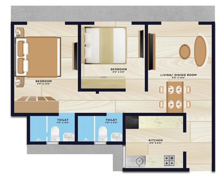 Wing E - 2 BHK floor plan