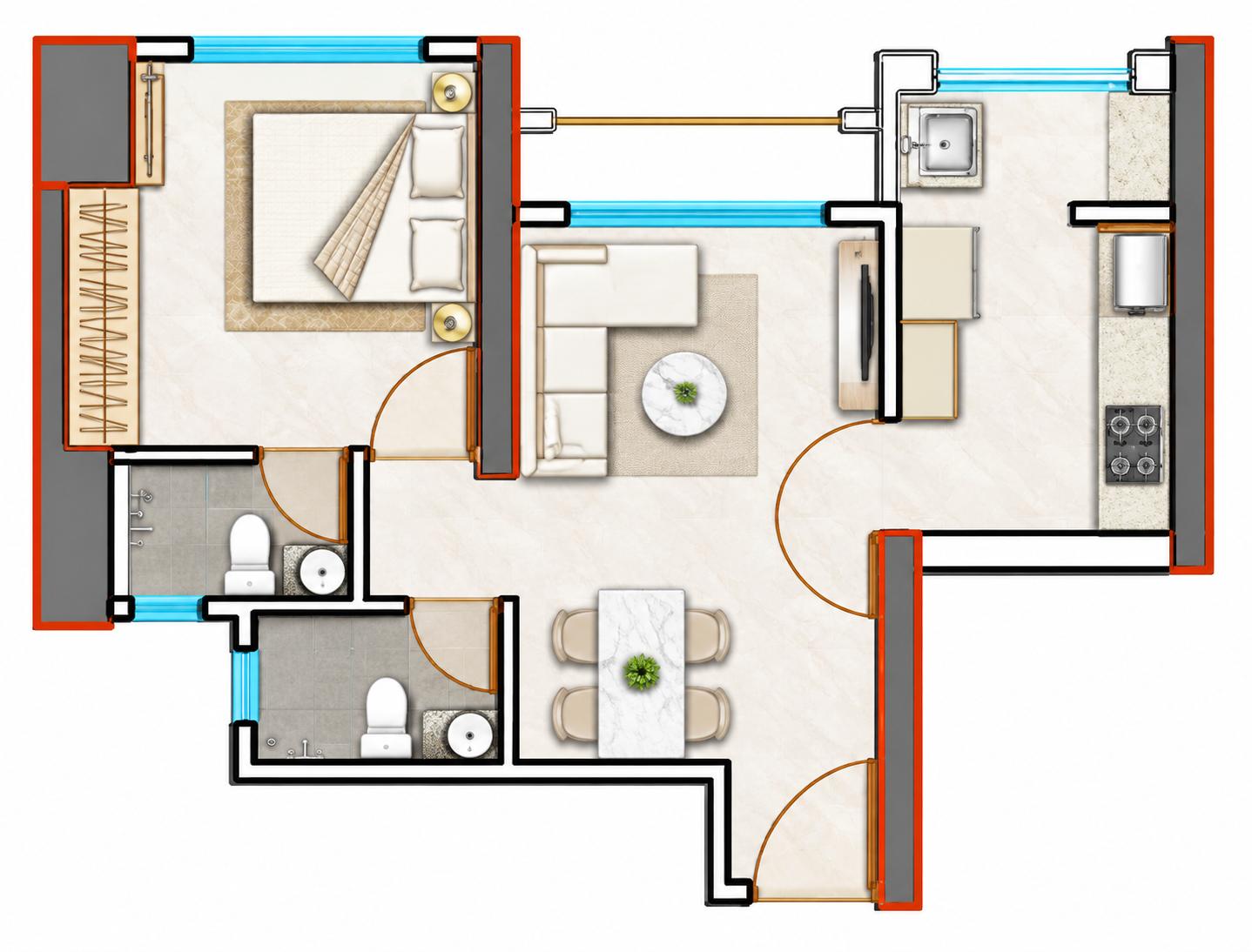 Wing D - 1 BHK floor plan