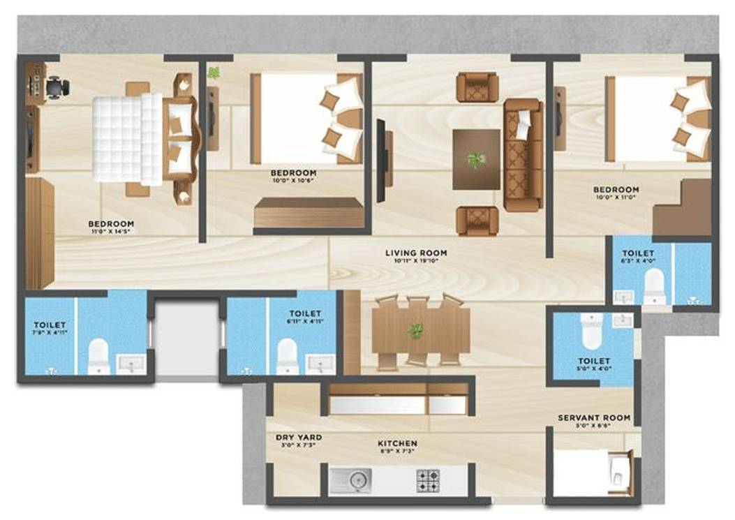 Wing E - 3 BHK T2 floor plan