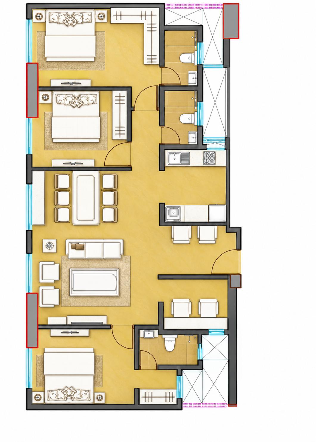 Wing D - 3 BHK floor plan