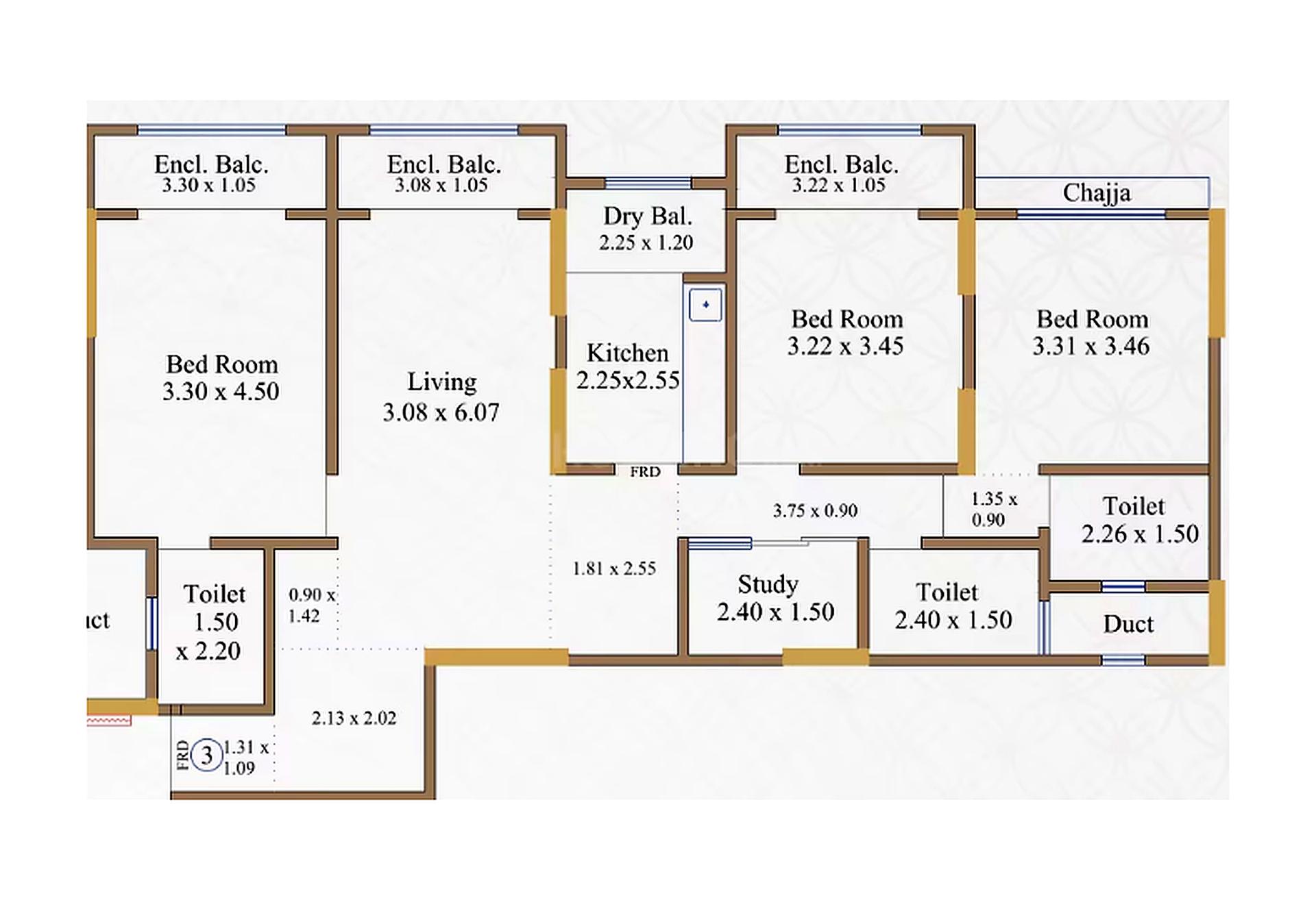 3BHK Premium floor plan