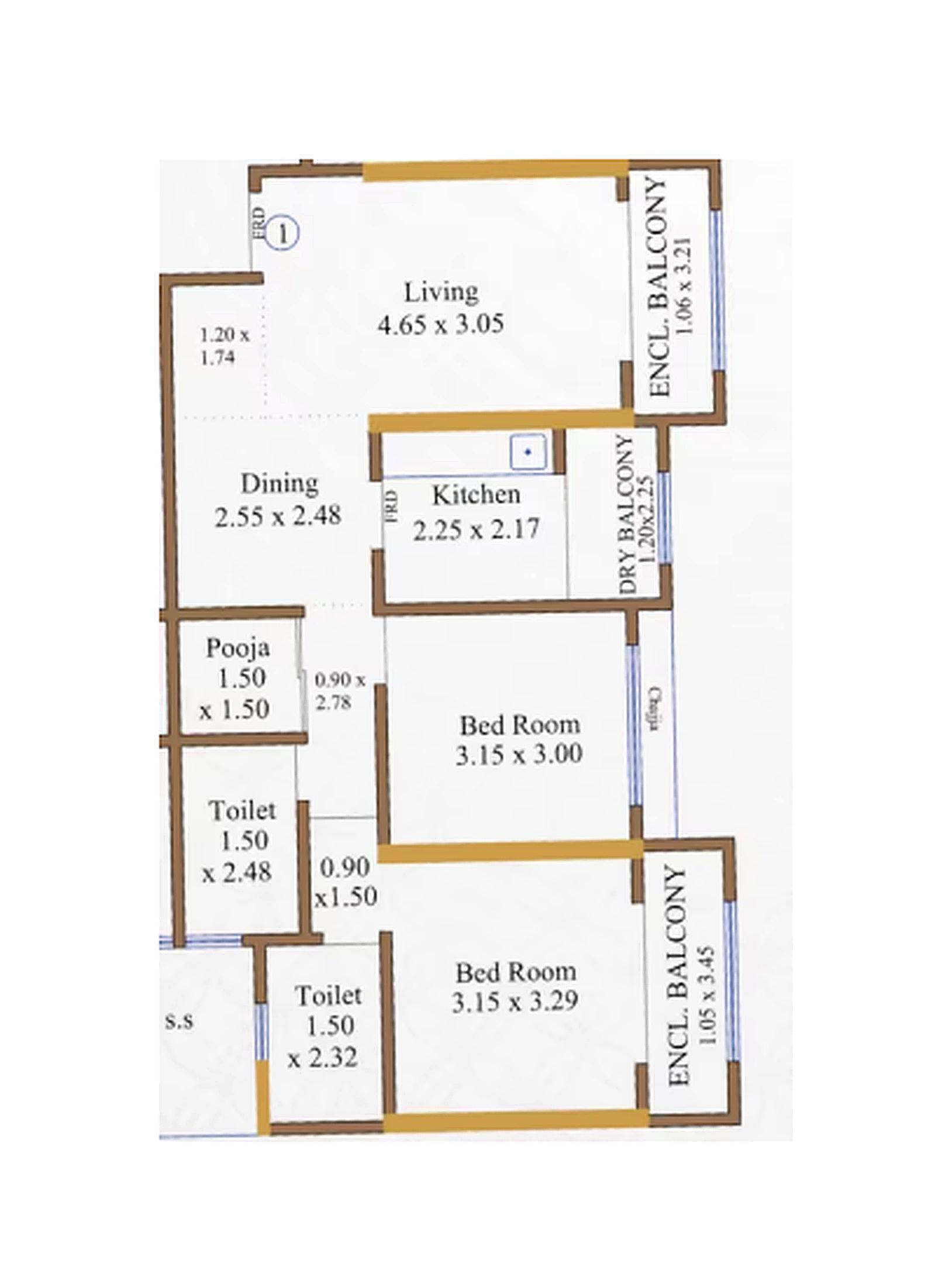 2BHK floor plan