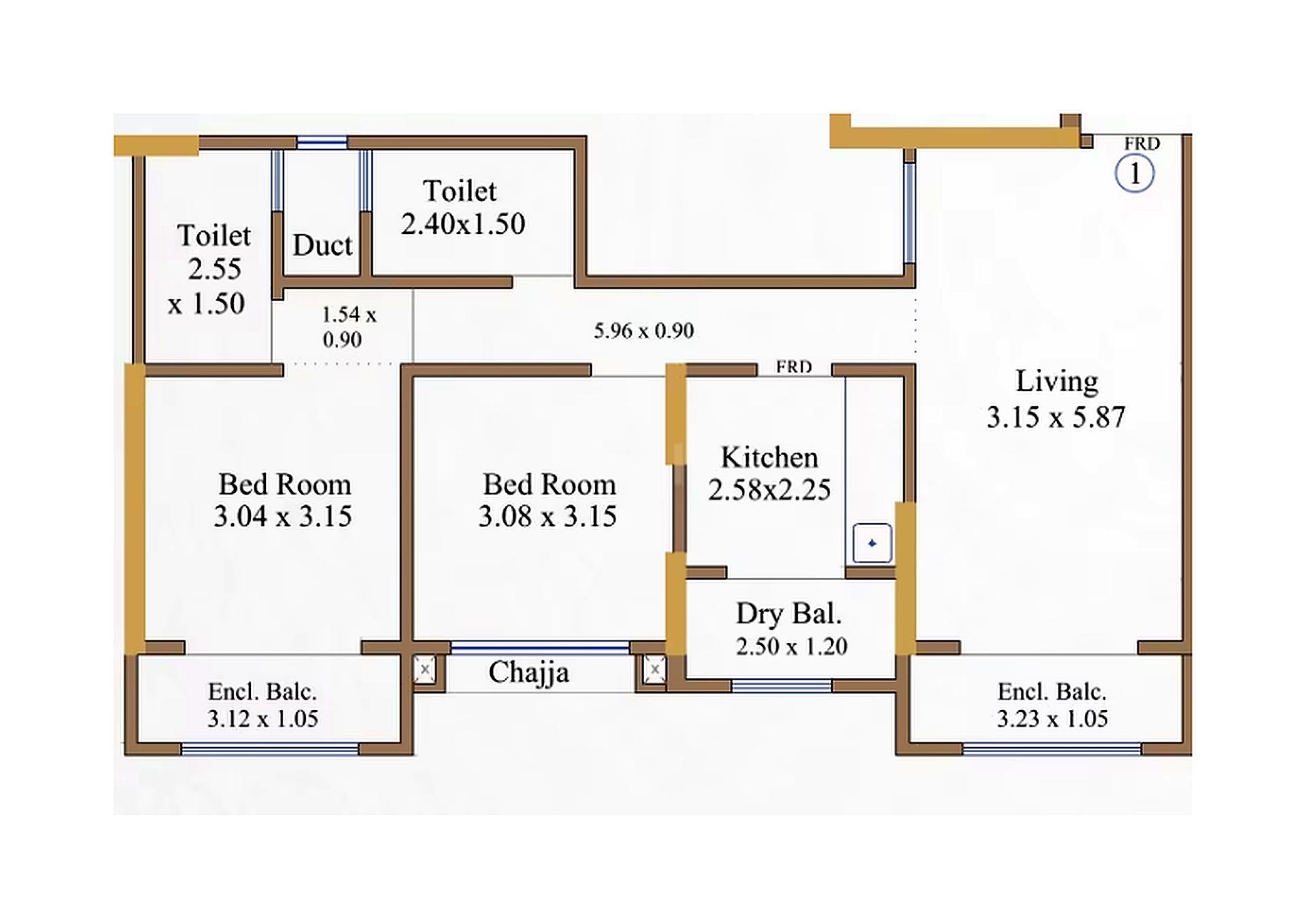 2BHK floor plan