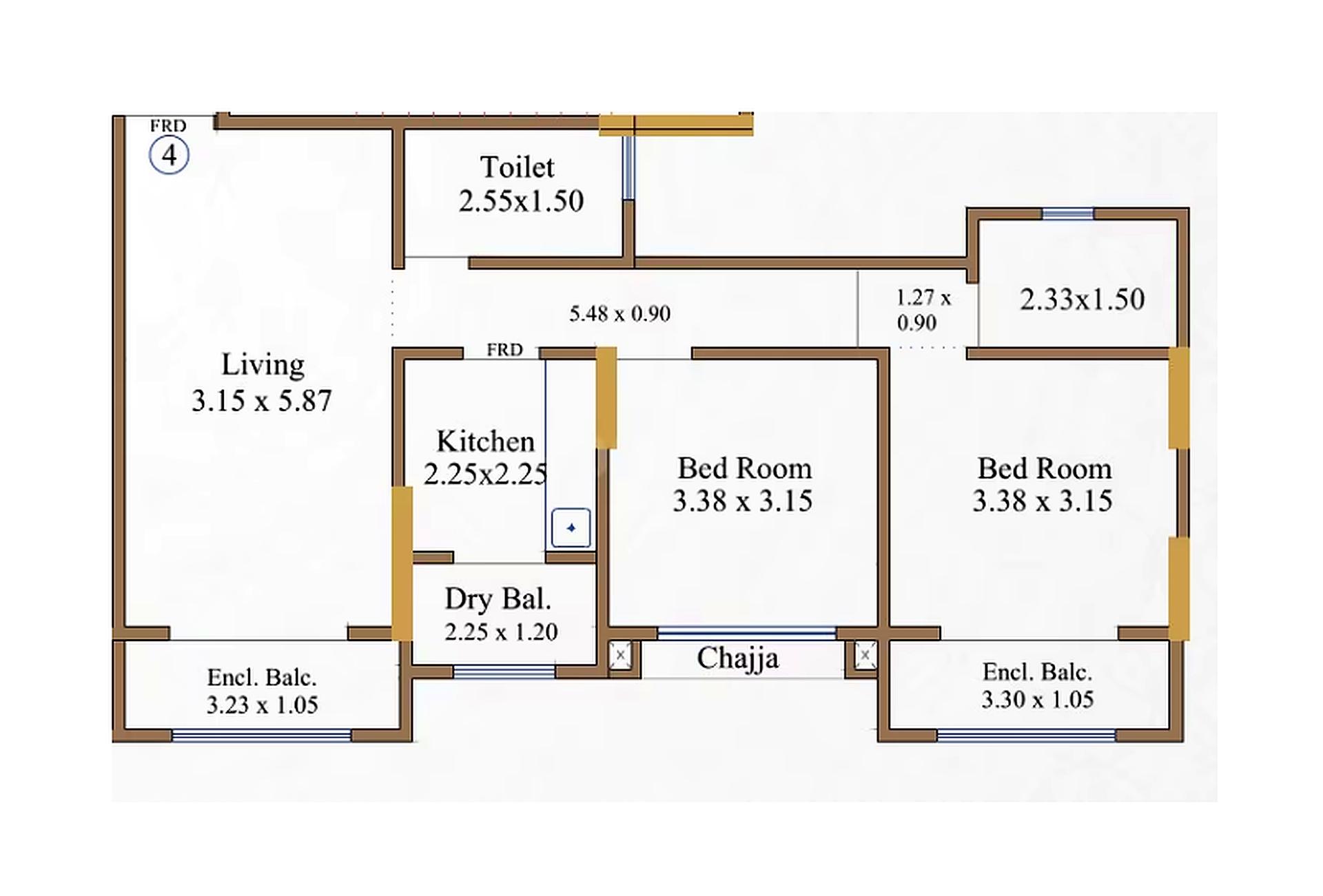 2BHK floor plan