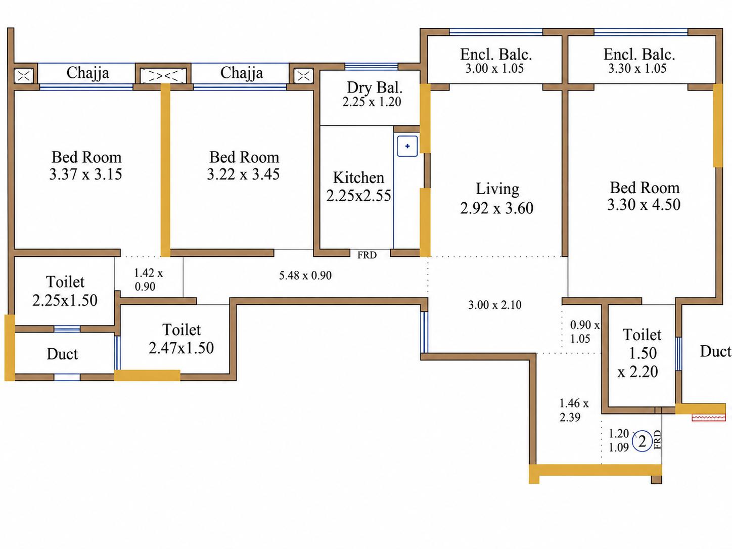 3BHK floor plan