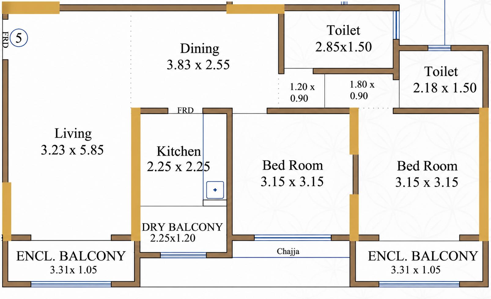 2BHK Elite floor plan