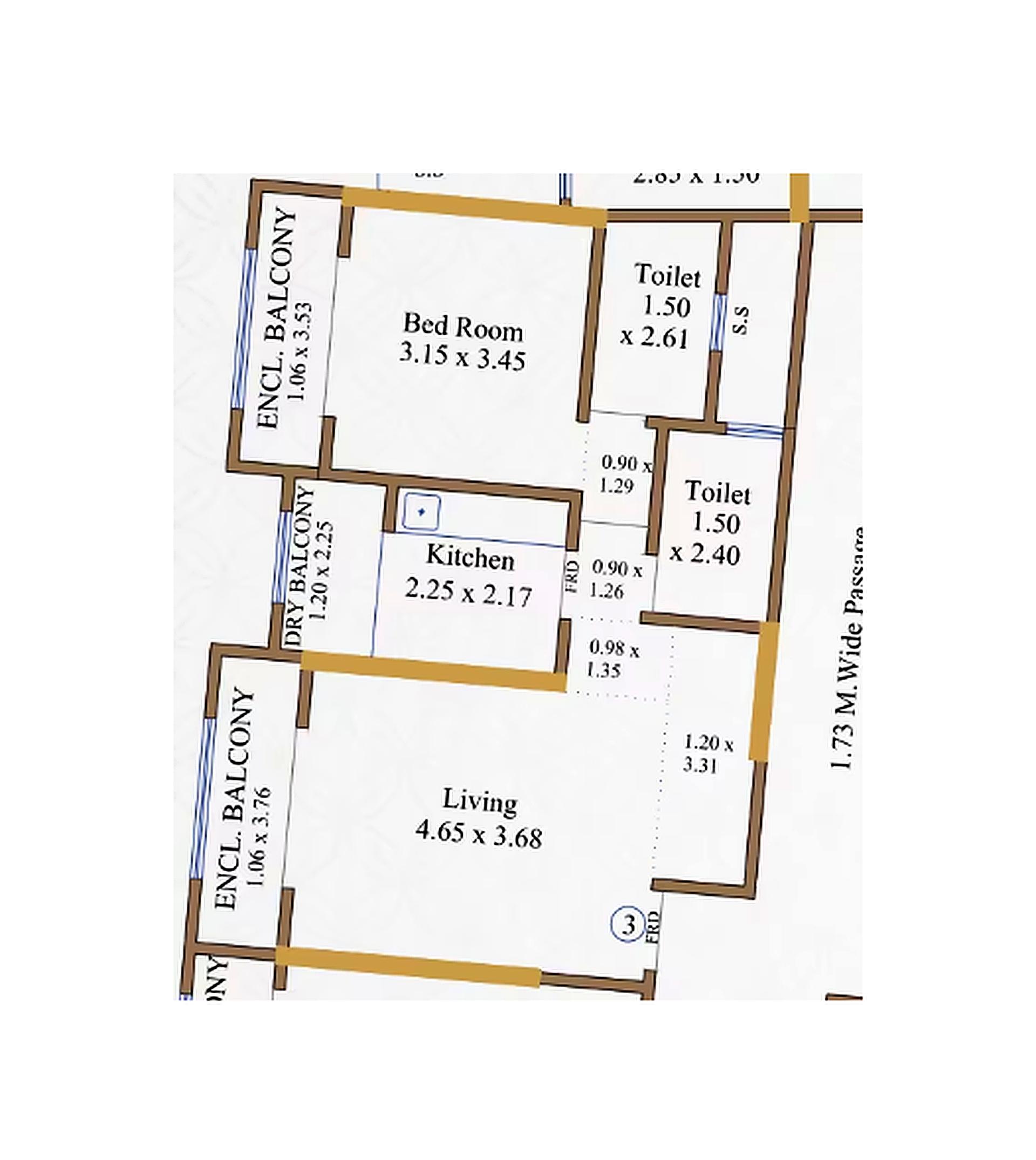 1BHK Grand floor plan