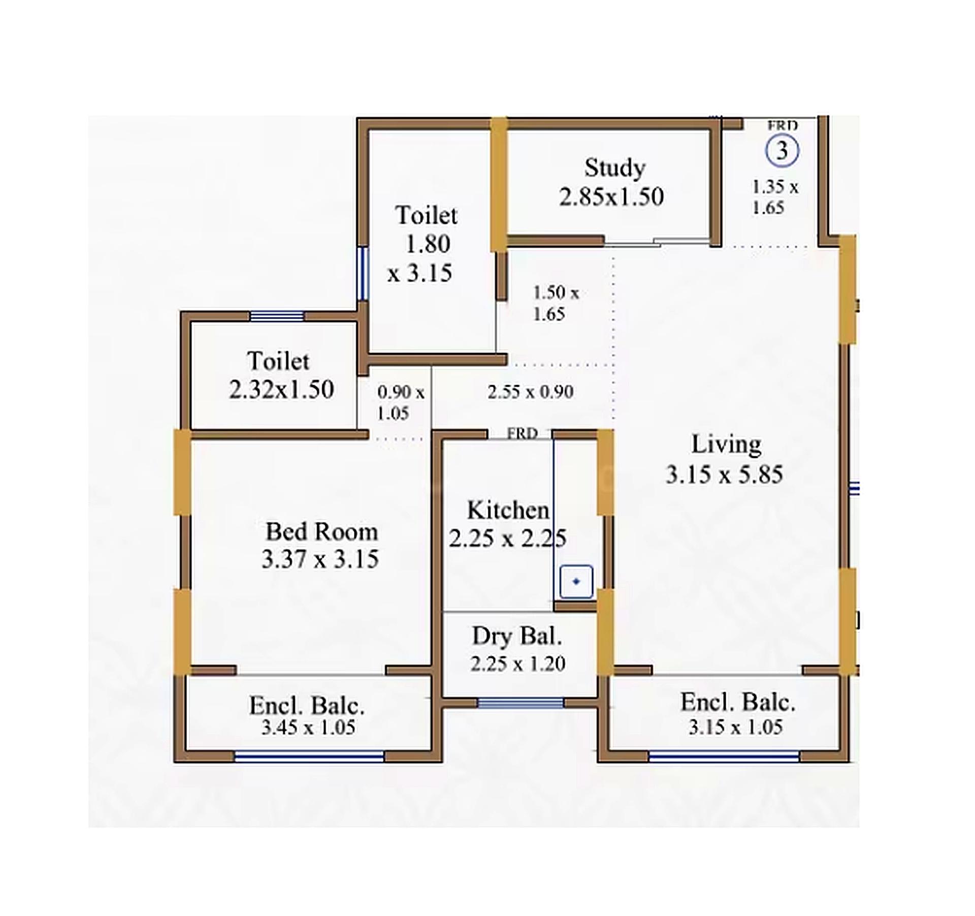 1.5BHK floor plan