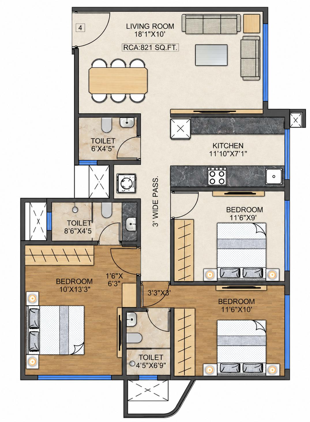 3BHK Elite floor plan