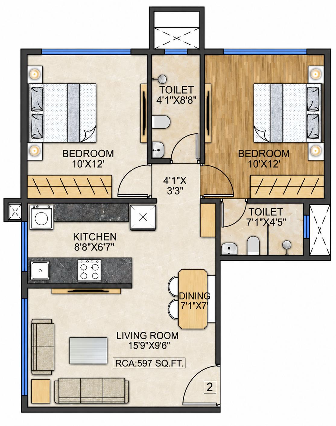 2BHK Premium floor plan