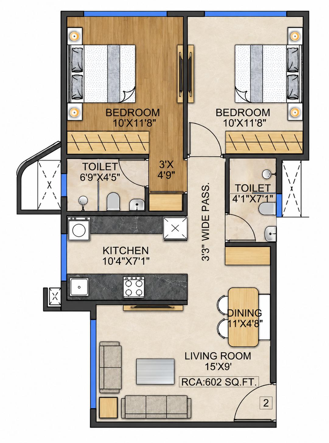 2BHK Elite floor plan