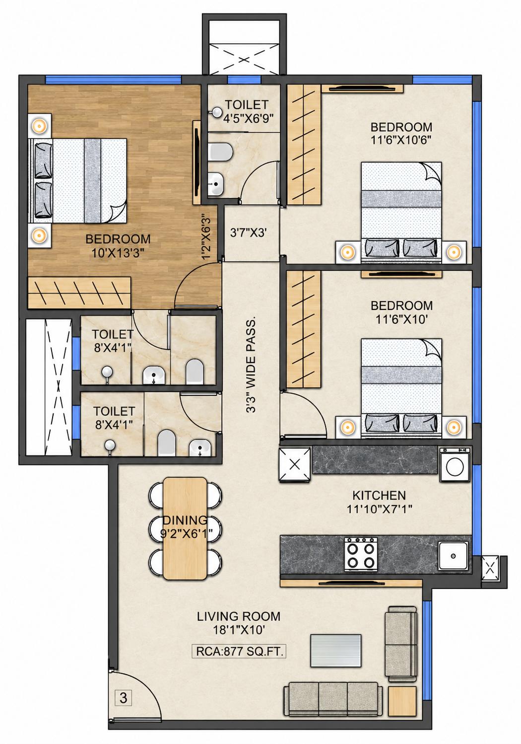 3BHK Luxury floor plan