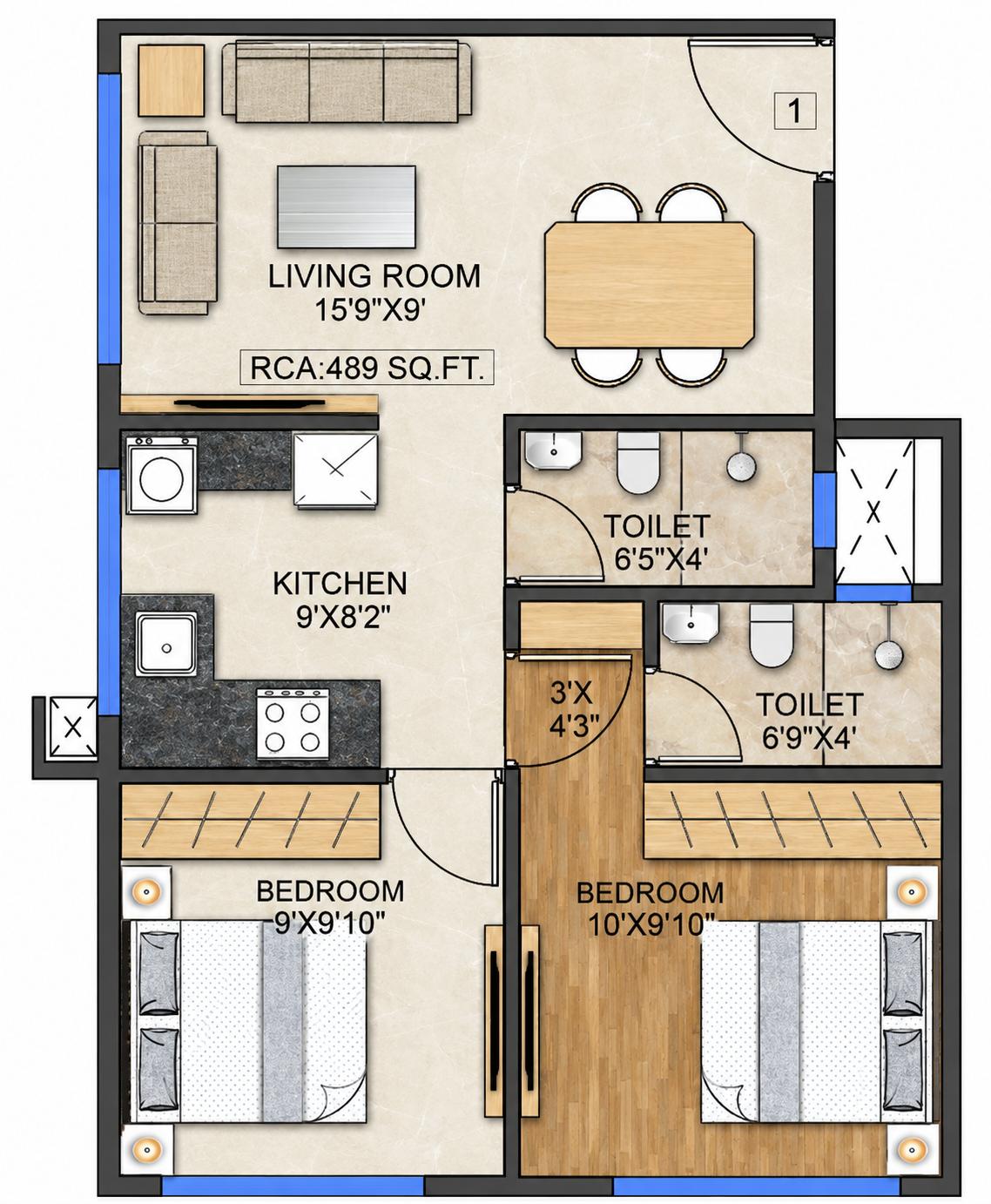 2BHK floor plan